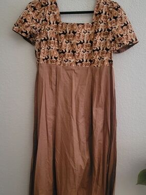 custom made long cotton dress with puppy golden retriever design on the top